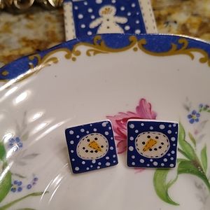 ⛄💕 ceramic snowman post earrings